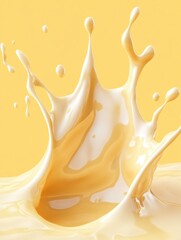 Wall Mural - A close-up of yellow milk splashing into the air, likely poured from a jug or carton.