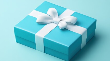 Wall Mural - Beautifully wrapped turquoise gift box with a white ribbon