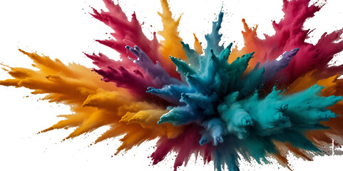 Wall Mural - Multicolored rainbow holi explosion of cloud powder holi paint decoration isolated on transparent background. Vector abstract colorful rainbow paint festival background.