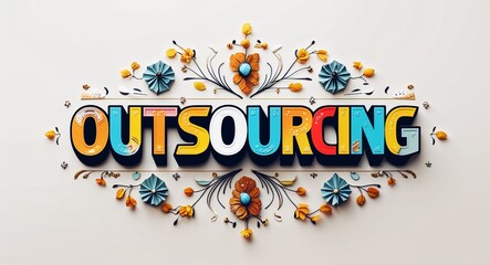 Poster - outsourcing typography lettering decorative design on plain white background