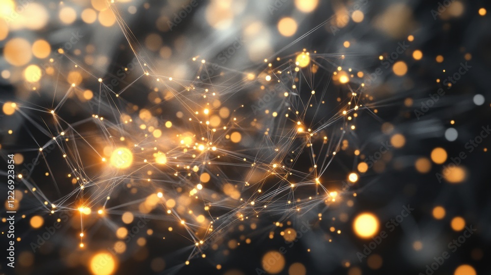 Abstract network topology with glowing metallic gold and silver ...