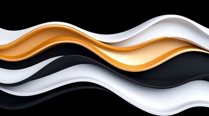 Wall Mural - Abstract Gold, Black and White Wave Design