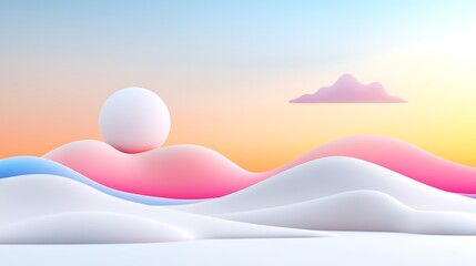 Wall Mural - Pastel Hills and Sunrise A Serene 3D Abstract Landscape