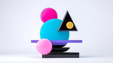 Sticker - Abstract Geometric Composition with Pink, Cyan and Black Shapes