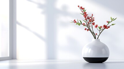 Canvas Print - Serene Minimalist Still Life with Red Flowers in a White Vase