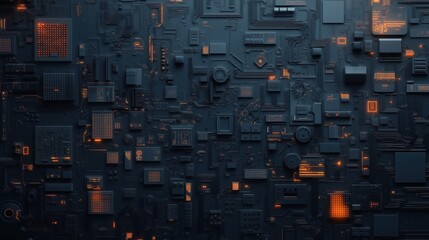 Wall Mural - a black and orange background with many small squares and rectangles