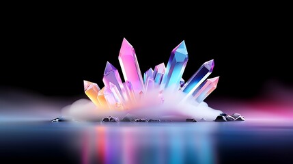 Wall Mural - luminous crystal cluster in a mystical setting