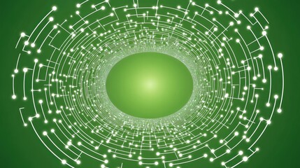 Wall Mural - Dynamic Abstract Green Light Pattern with Circular Connections and Particles Background