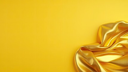 Wall Mural - Shimmering Golden Satin Fabric Draped Elegantly Against A Bright Yellow Background