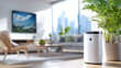 © Jiraphat.N - Elegant air purifier enhancing comfort in a cozy family living room modern design indoor environment inviting viewpoint clean air concept