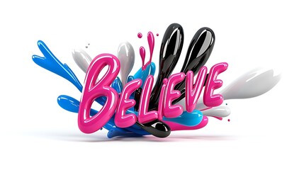 Canvas Print - Believe Colorful 3D Typography with Paint Splatter