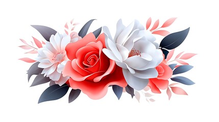 Wall Mural - Coral and White Flower Bouquet Arrangement Illustration