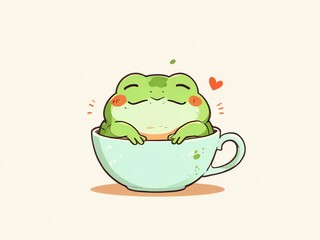 Canvas Print - Adorable Frog in a Teacup: A Cute Illustration