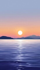 Wall Mural - Tranquil Sunset Seascape, Minimalist Vector Illustration, Abstract Landscape Design Element.