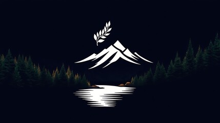 Wall Mural - Serene Night Landscape Minimalist Pixel Art Mountain and Lake Scene