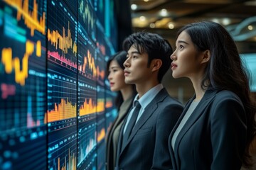 Poster - Professionals analyzing financial data in a modern office setting during a corporate meeting