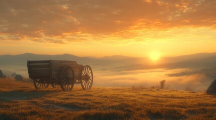 Wall Mural - Sunrise Wagon Mountain Meadow Landscape