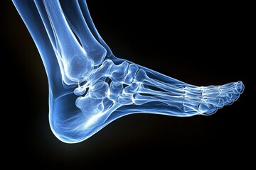 Poster - Detailed X-ray of a human foot highlighting bones and joints clearly visible against a dark background