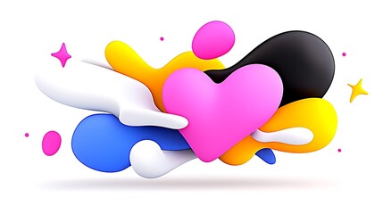 Wall Mural - Colorful Abstract 3d Render of a Heart Shape with Fluid Organic Forms