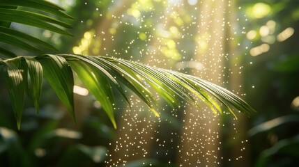 Wall Mural - Tropical rain, sunlight, leaf, jungle, background, serenity, nature, poster