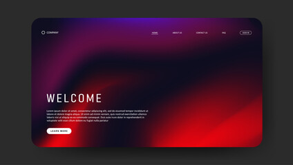 Abstract wave futuristic design of landing page. fluid gradient dark concept website design	