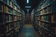 © ChaoticMind - Long corridor lined with bookshelves in a dimly lit library during late evening hours