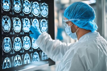 Aufkleber - Medical professional reviewing MRI scans in a modern hospital setting during the day