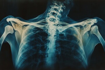 Poster - X-ray image revealing detailed structure of human shoulder and spine from a medical examination