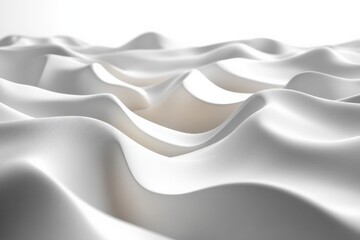 Poster - Soft white fabric creates undulating waves in a serene, minimalistic setting under natural light