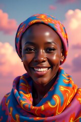 Wall Mural - A black woman’s warm smile shines against a backdrop.