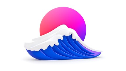 Canvas Print - Stylized Blue Wave with Gradient Pink Sun A Minimalist 3d Render