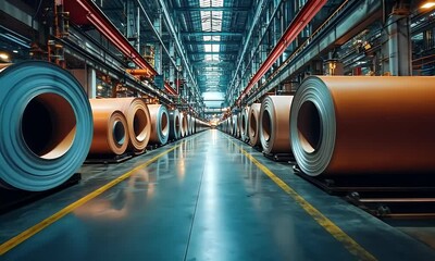 Fototapete - Metal coil storage, factory warehouse, industrial production