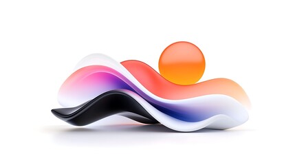 Wall Mural - Abstract Colorful Wave Form With Sphere 3D Render