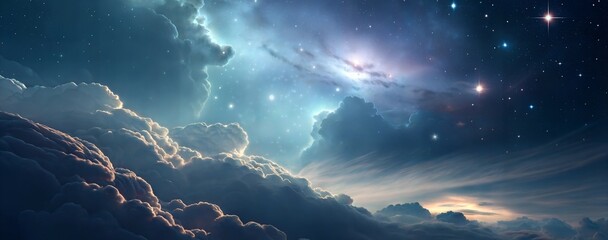Wall Mural - Majestic cosmic clouds and stars in a vibrant night sky with mystical atmosphere