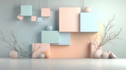 Aufkleber - Overlapping minimalist blocks in pastel shades modern art space digital design contemporary environment aesthetic concept