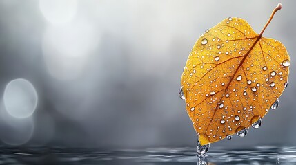 Poster - Close-up of a dewy yellow leaf nature setting macro photography serene environment minimalist aesthetic