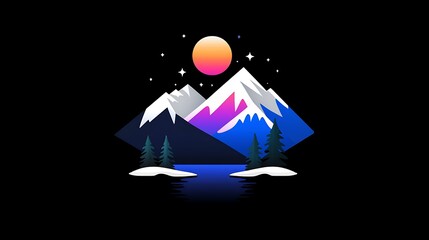 Wall Mural - Pixel Art Mountain Landscape at Sunset with Stars