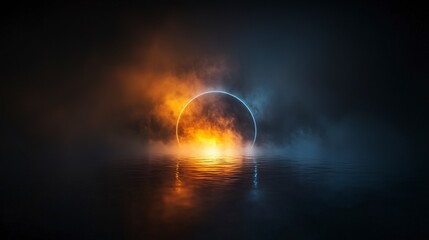 Poster - Golden horizon ethereal light arc over calm waters dreamlike scene tranquil atmosphere artistic concept