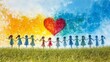 © Ahmad M. - A colorful drawing symbolizing unity, love and friendship, children holding hands with a heart on background