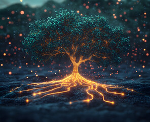 Wall Mural - cybernetic tree representing diverse suppliers and global business supply chain concept