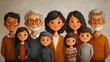 © Ahmad M. - A heartwarming illustration of a multigenerational family with diverse individuals smiling together in a portrait style