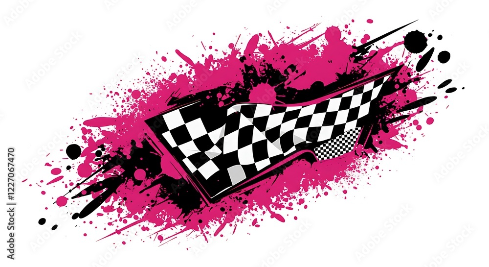 Abstract racing background with pink and black paint splatters and ...