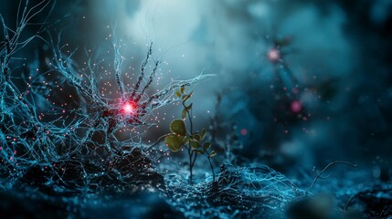 Leinwandbilder - Nanotechnology interconnectedness a minimalist scene of nature's resilience in a futuristic setting