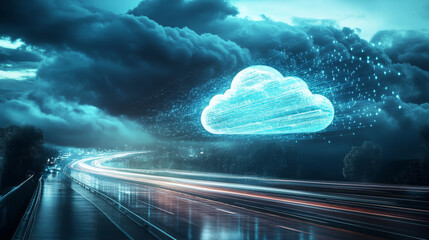 Wall Mural - cloud computing, data storage and security banner set with digital devices. users connecting to clou