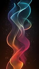 Wall Mural - Abstract Waves of Vibrant Blue, Cyan, Red, and Orange Flowing Against a Dark Background