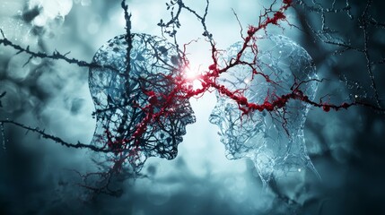 Poster - Human connection through transparent silhouettes ethereal forest digital art tranquil atmosphere close-up inner thoughts