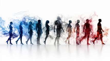 Aufkleber - Human silhouettes transitioning through various stages of life abstract art digital illustration vibrant colors conceptual