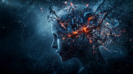 Poster - Surreal cybernetic augmentation futuristic digital realm art exploration from a side view perspective