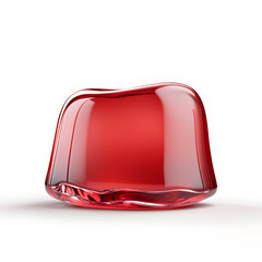 Wall Mural - 3d single glossy red fruit jelly candy isolated on a white isolate background. Red jelly cube reflecting light 