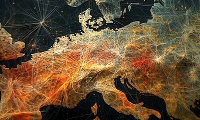 Fototapete - Europe Network Map Connections & Data Flow